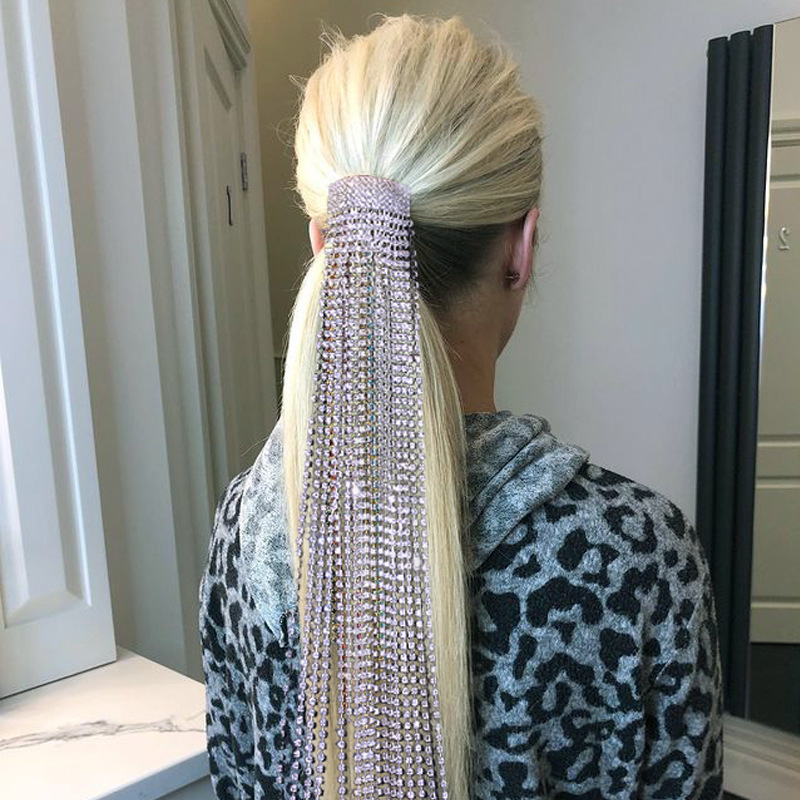 Diadema con cadena para el cabello con borlas largas y diamantes de imitación, tocado de moda para actuaciones en el escenario con diamantes completos, cadena para enviar_voghion.com