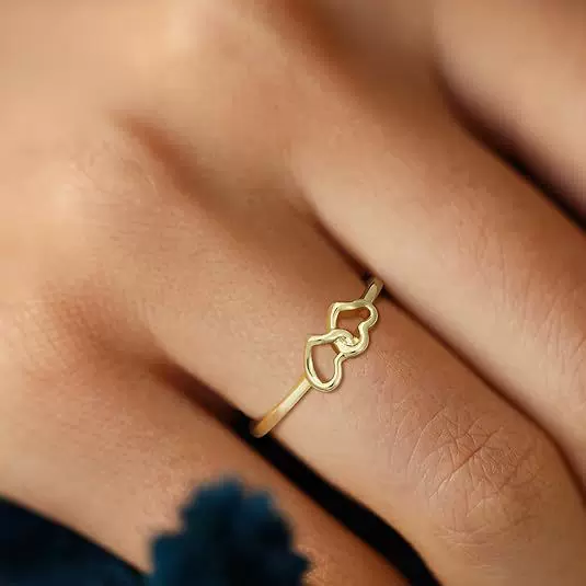 Give Your Girlfriend a Sweet Female Index Finger Ring with an Open Korean Style Creative Stylish Double Heart-Shaped Design, Simple and Fashionable Heart Ring