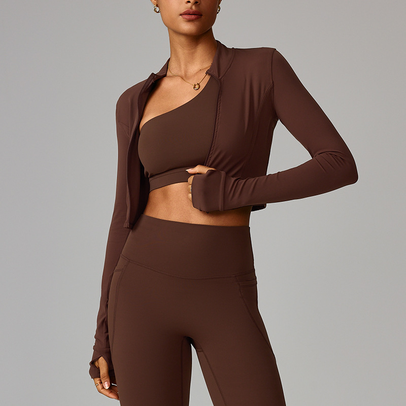 Chaqueta de yoga deportiva para correr al aire libre con cremallera, delgada, ropa de yoga de secado rápido para niñas de manga larga 8047