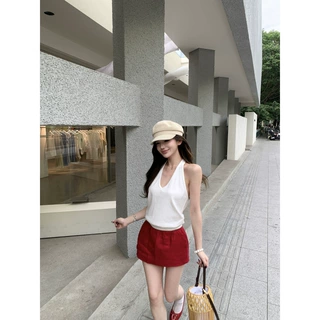 性感甜辣妹显瘦吊带衫上衣+麻半裙加里布短裤套装女