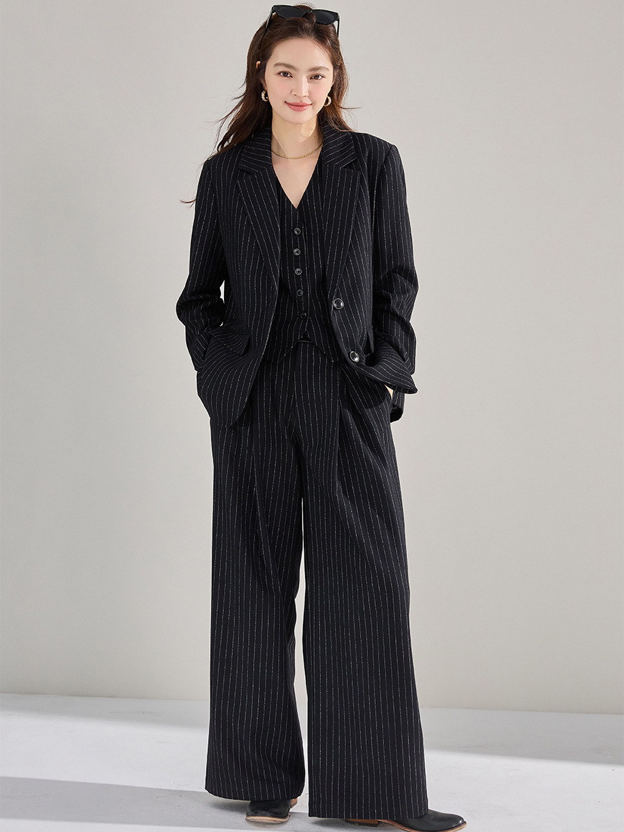 Blazer de Lana a Rayas de Corte Holgado para Oficina image 4