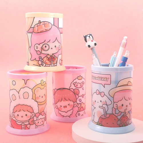 Assembled pen holder girl cartoon cute round DIY pen barrel desktop storage box pink girly heart learning stationery