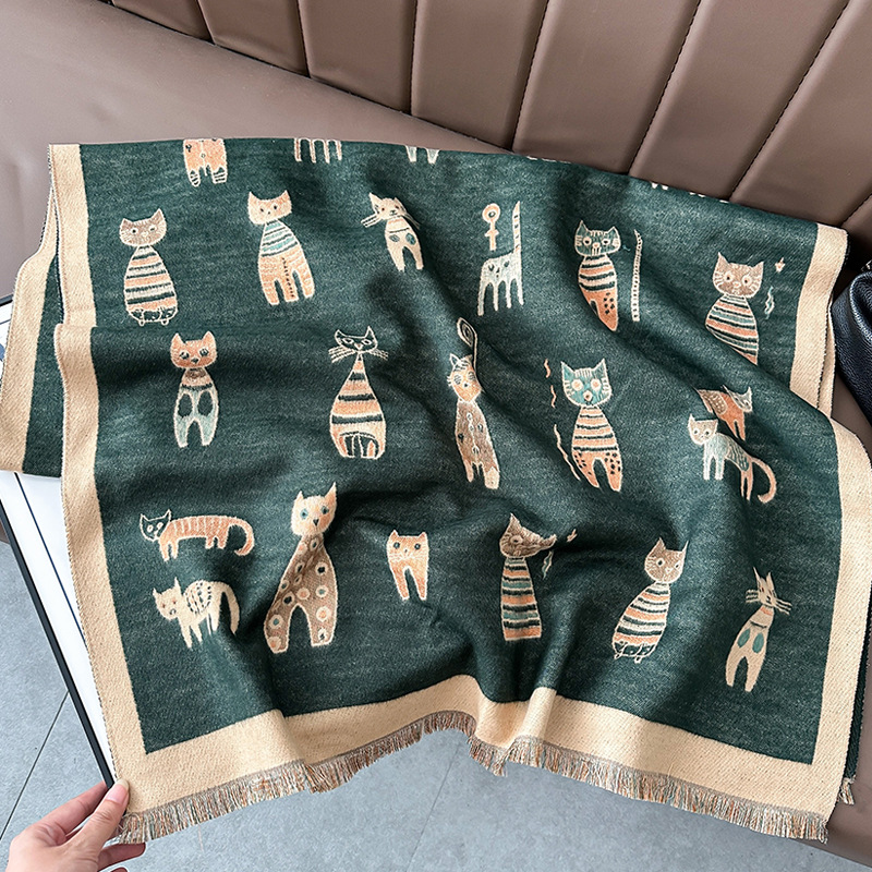 Bufandas coreanas de cachemira de dama 2025 pájaros con un bufón de aire acondicionado que se vuelve más grueso y cálido