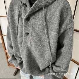反季连帽毛衣男士秋冬款胖子大码时尚宽松休闲港风针织衫外套