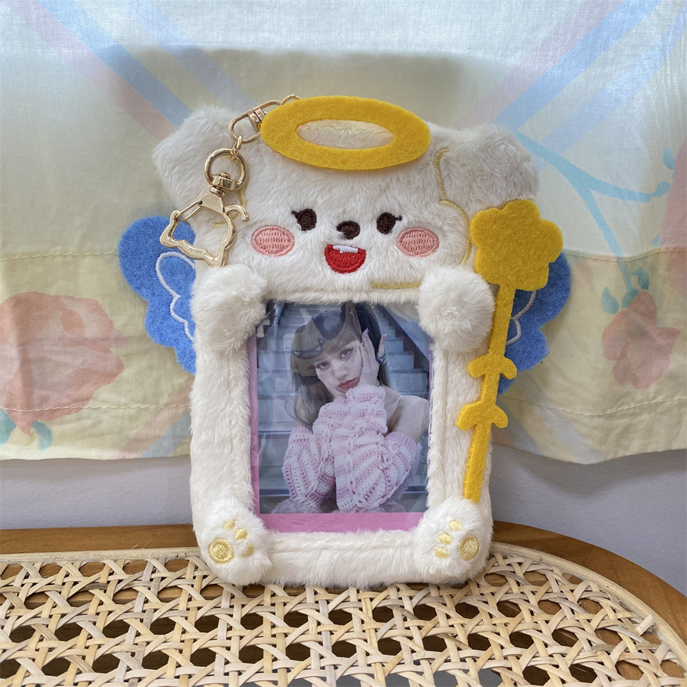 Lindo Ángel diablo titular de la tarjeta de peluche Corea del Sur ins3-inch Polaroid Goo Ka aidou pequeña tarjeta de almacenamiento colgante