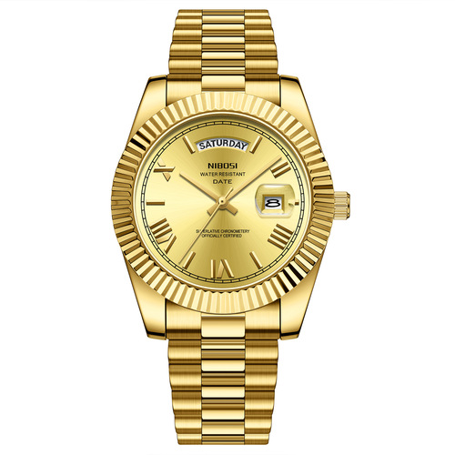 NIBOSI Brand Fashion Trend Men's Watch Solid Steel Strap Exquisite Crown Multicolor Dial Quartz Wristwatch