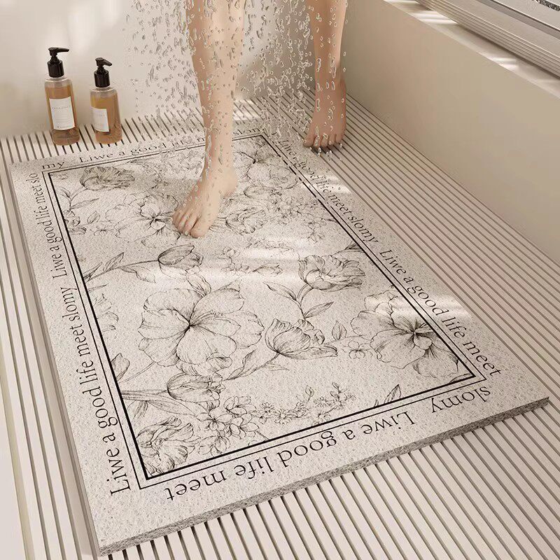 Light Luxury Style, Stain-Resistant, Wear-Resistant, Non-Slip Mat, Thickened, High-Quality Bathroom Floor Mat, Silk Loop, One-Piece, Customizable, Can Be Cut