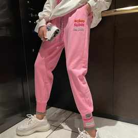 巴掌家【长腿担当】刺绣个性烫钻休闲裤女宽松运动裤子春2022新款