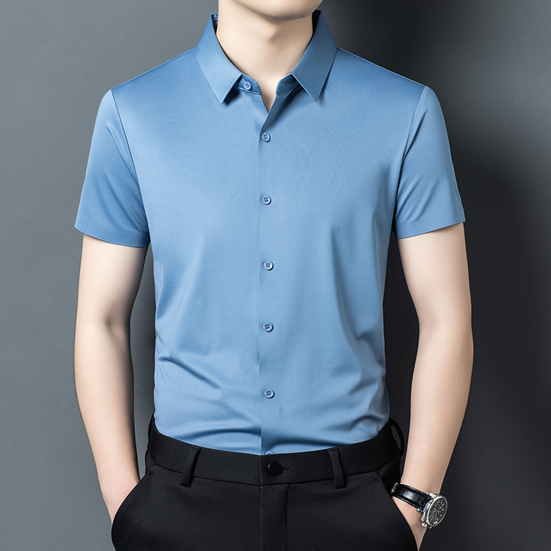 Summer Men's Short-Sleeved Seamless Shirts, Business Casual Men's Clothing, Professional Wear, Solid Color Shirts for Men, Ready for Delivery