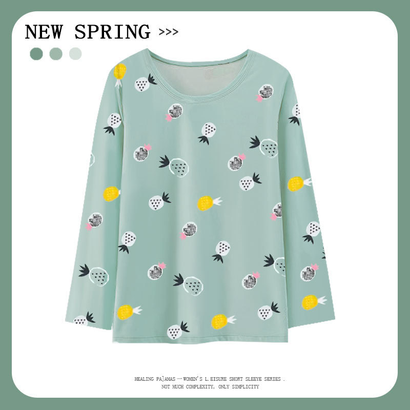 Broken Size Special Price Spring and Autumn Thin Pajamas Women's Single Long Sleeve Top Round Neck Pullover Small Fresh INS Style Home Clothes
