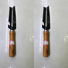 家用不鏽鋼水果削皮刀 木柄甘蔗刀 葉子型尖頭甘蔗去皮刨子