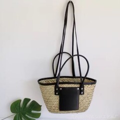 新款水草大容量女包草編包 時尚三菱草皮草編織信封包一件代發