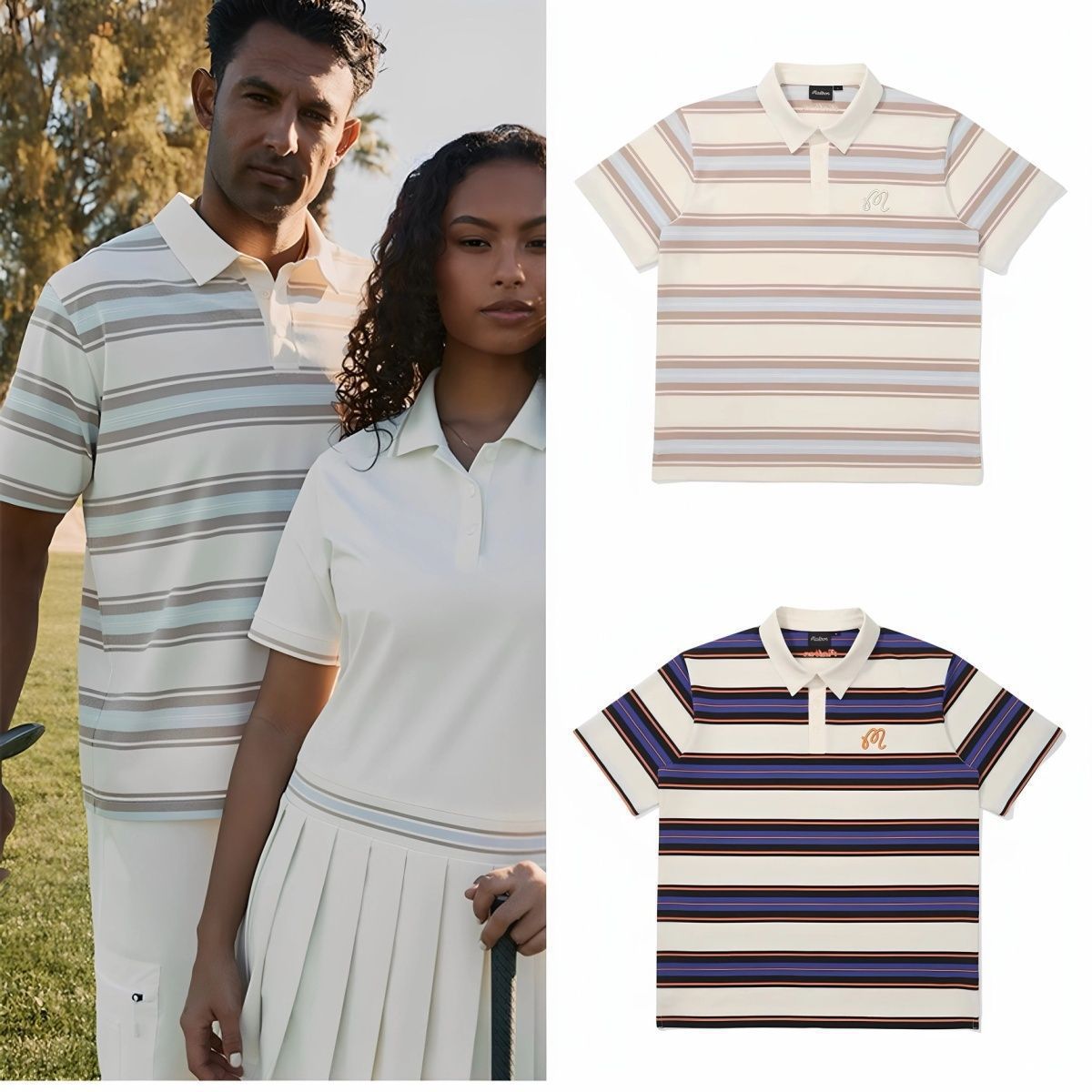 2025 New Summer Korean Style Golf Classy Men's Short-Sleeved T-Sleeve Breathable Sweat-Absorbent Ice-Feel Stripesd Polo Shirt