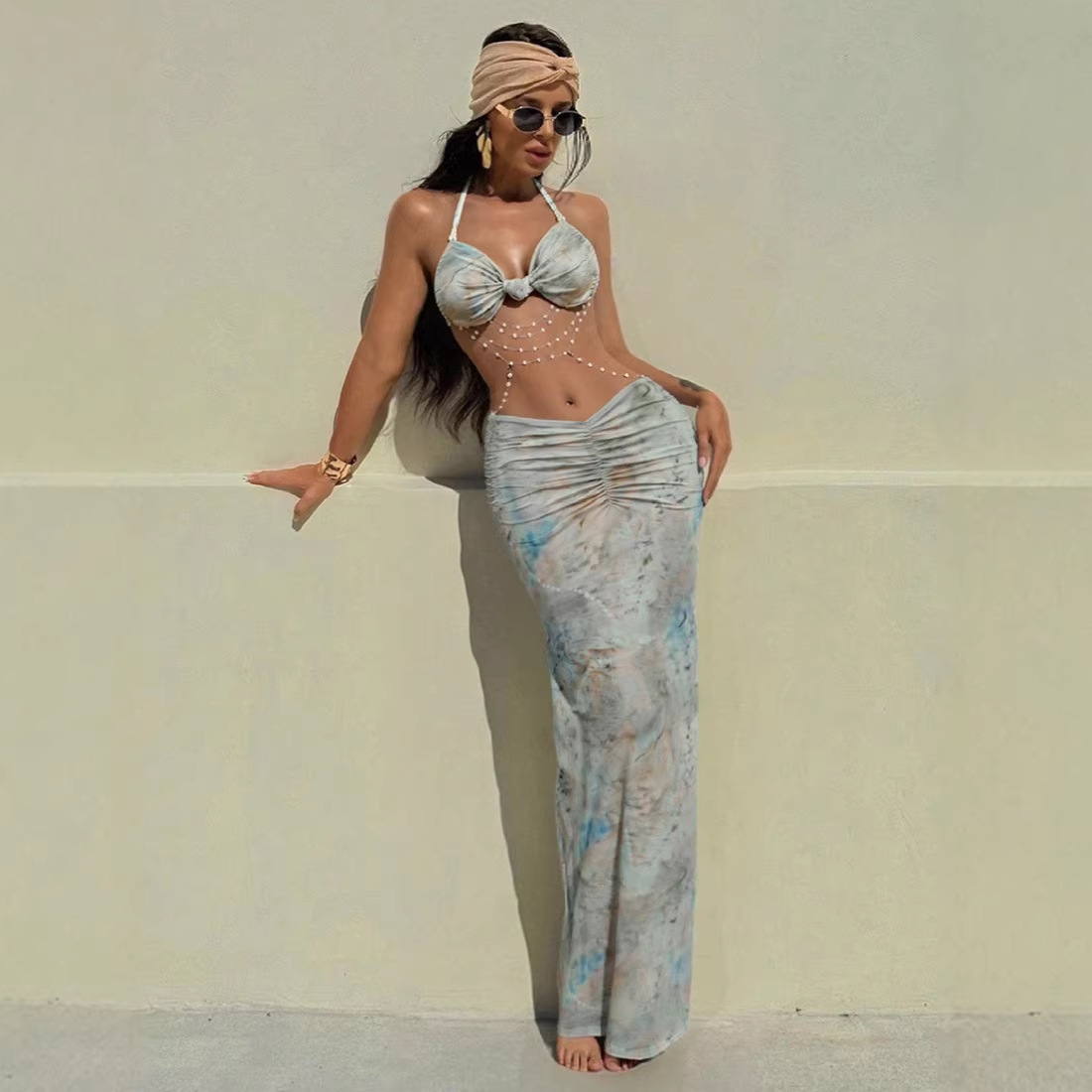 Women's Sexy Halter Tie Beaded Chain Backless Bodycon Maxi Dress – Spring Party Gown_ecoleips.com