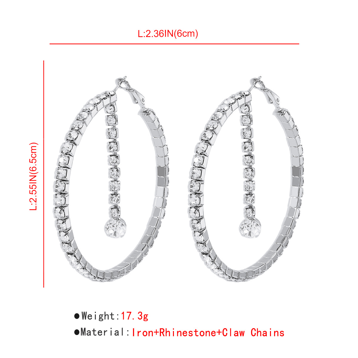 1 Pair Fashion Geometric Rhinestone Iron Hoop Earrings display picture 2