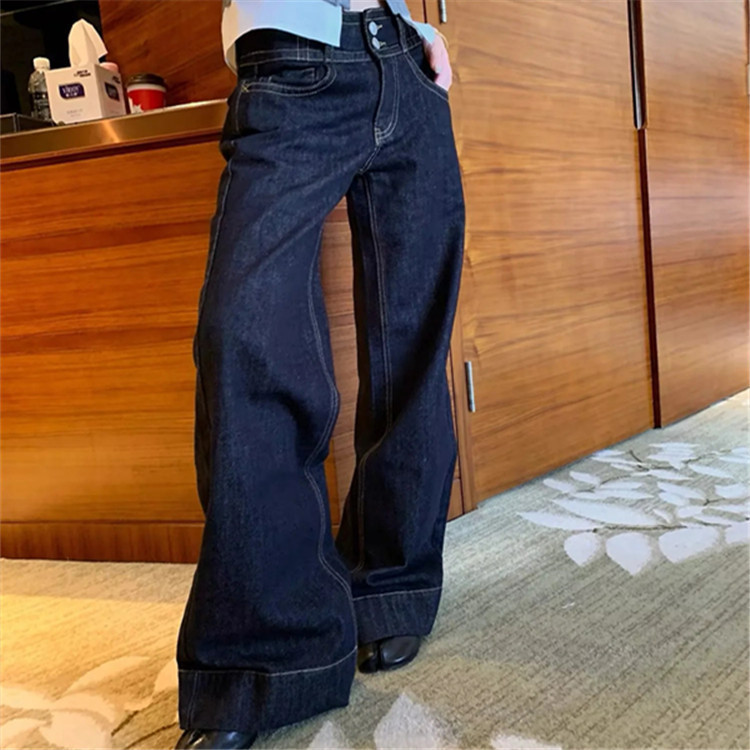 韩版复古垂感牛仔裤微喇裤女2025秋季新款高腰显瘦拖地裤长裤|undefined