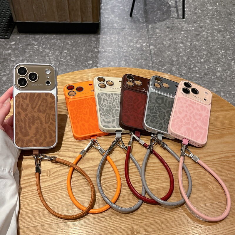 Instantly Transform into a Leopard Print Large Window Case Suitable for iPhone 17 Pro Max, Apple 16 Phone Case, 14/15 Case with Lanyard