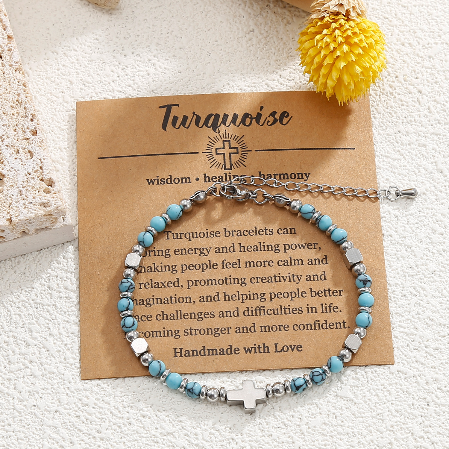 18g Weight Bracelets Classification 304 Stainless Steel, Natural Stone Chain Material 1 Piece Quantity Casual Simple Style Cross 304 Stainless Steel Natural Stone Wholesale Bracelets