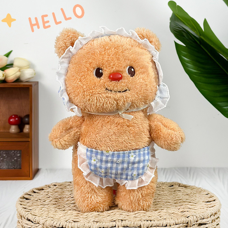 Vestimenta de celebridades de Internet de 8 pulgadas, mezclilla, oso de mantequilla, peluche, babero, muñeca de oso Lena, muñeca de agarre de oso