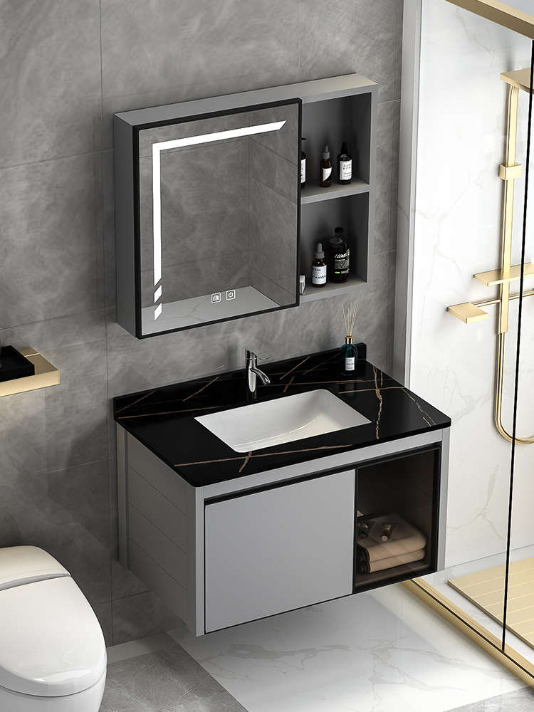 Simple espesado espacio de aleación de aluminio baño gabinete combinación baño lavabo inodoro lavabo integrado lavabo