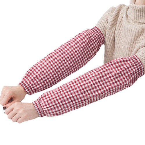 Extra long sleeves for men and women, plaid office cleaning anti-fouling sleeves, autumn and winter warm kitchen housework sleeves