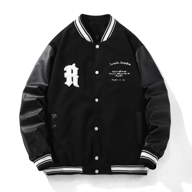 Herrenbekleidung Handtuch Schwiegermutter Stickerei Herren Frühlings- und Herbstkleidung gespleißt PU-Leder Retro plus dicke übergroße Jacke Baseballuniform_voghion.com