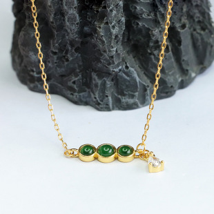 As Yu S925 silver inlaid natural jade necklace Ice King Green chain factory live wholesale FC3062701