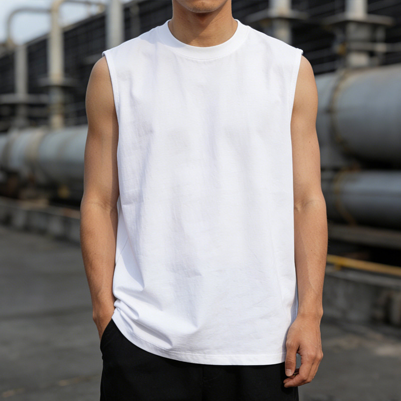 Men's and Women's Same Style Pure Cotton Vest White Outer Wear Sports Fitness Hurdle Basketball Vest Cut Sleeves Wide Shoulder Sleeveless T-Shirt