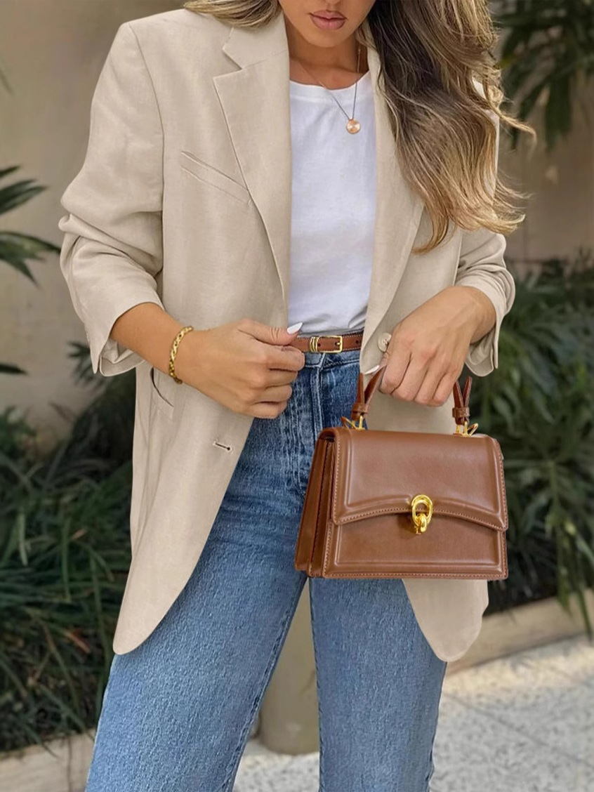 2025 European and American Cross-Style Women's Clothing British Style Casual Long-Sleeved Jacket Women's Loose Slimming Look Elegant Small Suit Suit