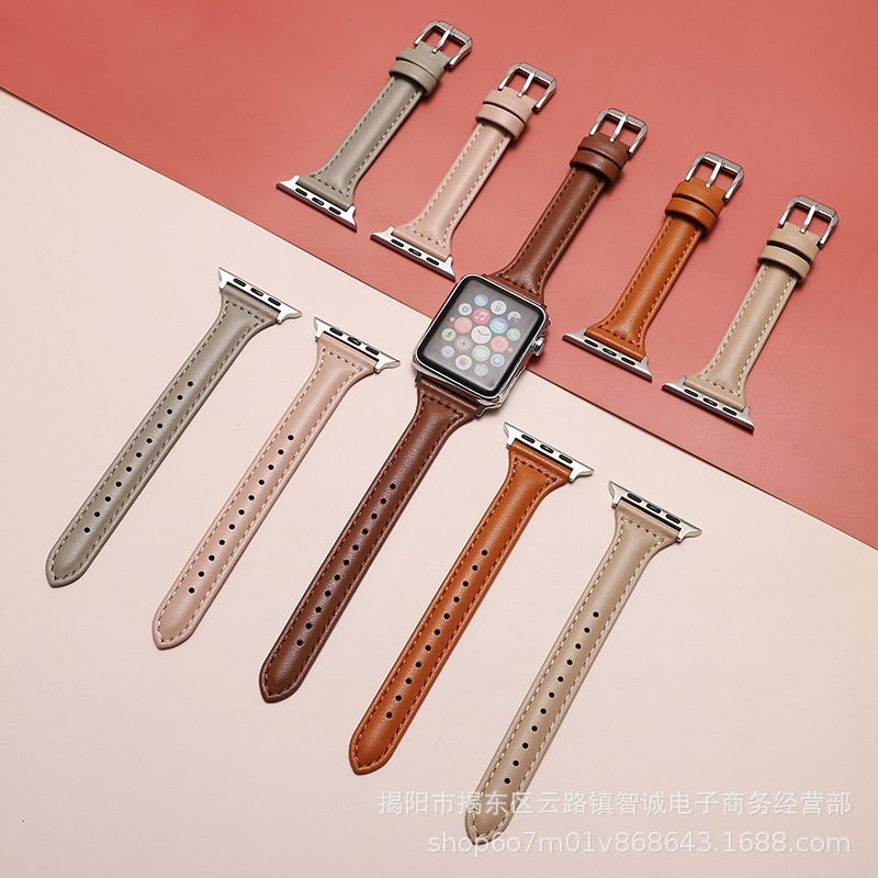 Suitable for iWatch Strap Apple S10 Small Waist-Shaped Leather Strap S8/S9/Se Small Waist-Shaped Wristband in Stock Wholesale