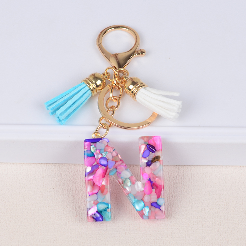 Keychain de iniciales de goteo de pegamento mezcla de piedra de letras de llaves lindas bolsos de damas llaves de automóviles colgantes joyas