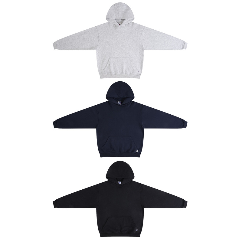 Russell Solid Color Fleece Hooded Sweatshirt with a Cinched Waist, Heavyweight Kanye Style, Yeezy Version Russell Solid Color Fleece Hooded Sweatshirt with a Cinched Waist, Heavyweight Kanye Style, Yeezy Version