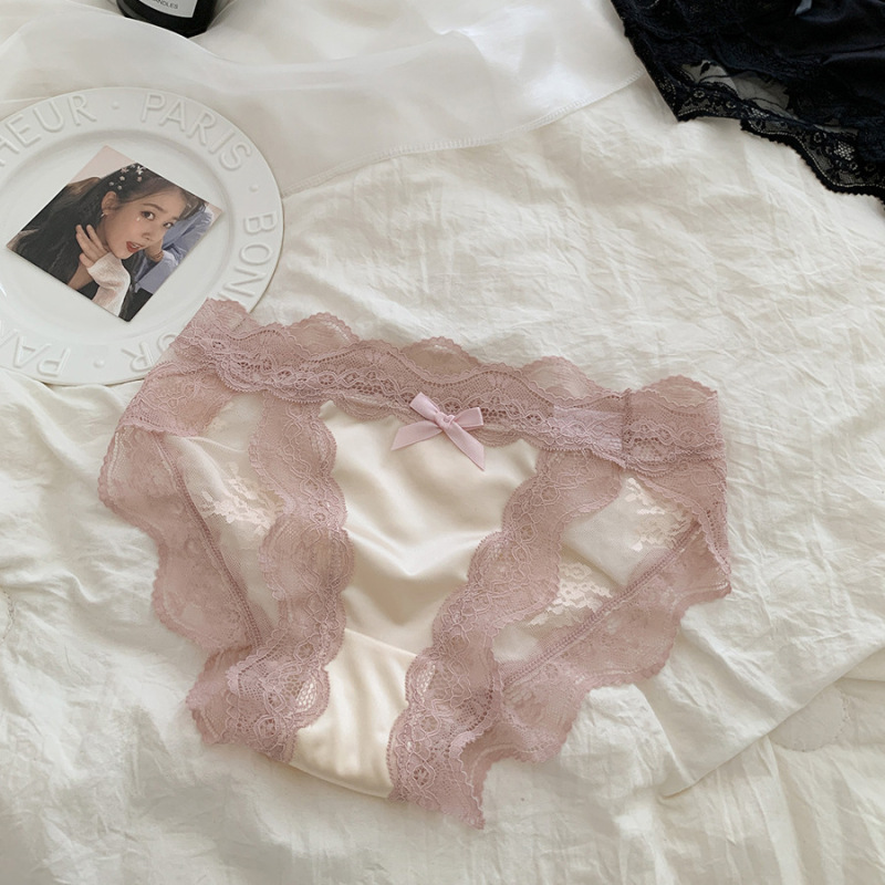 Heart-Pounding Allure~ French-Style Young Girl's Light Luxury Satin Lace Panties, Feminine Pure Desire Low-Waist Women's Briefs