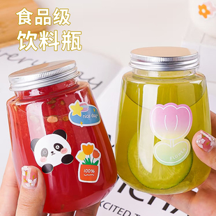 Pet Popular Plastic Bottle 500ml Poplar Nectar Bottle with Lid Disposable Plastic Milk Tea Cup Takeaway Beverage Bottle