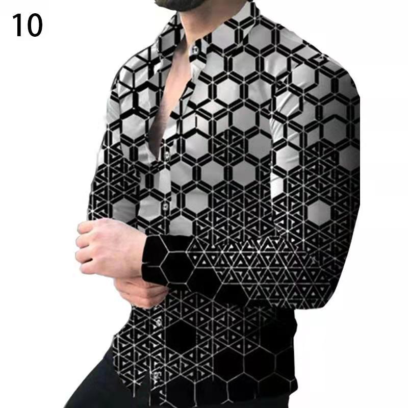 Ropa de hombre europea y americana de comercio exterior nueva personalidad casual de otoño camisa impresa de manga larga de los hombres de moda más camisa de tamaño