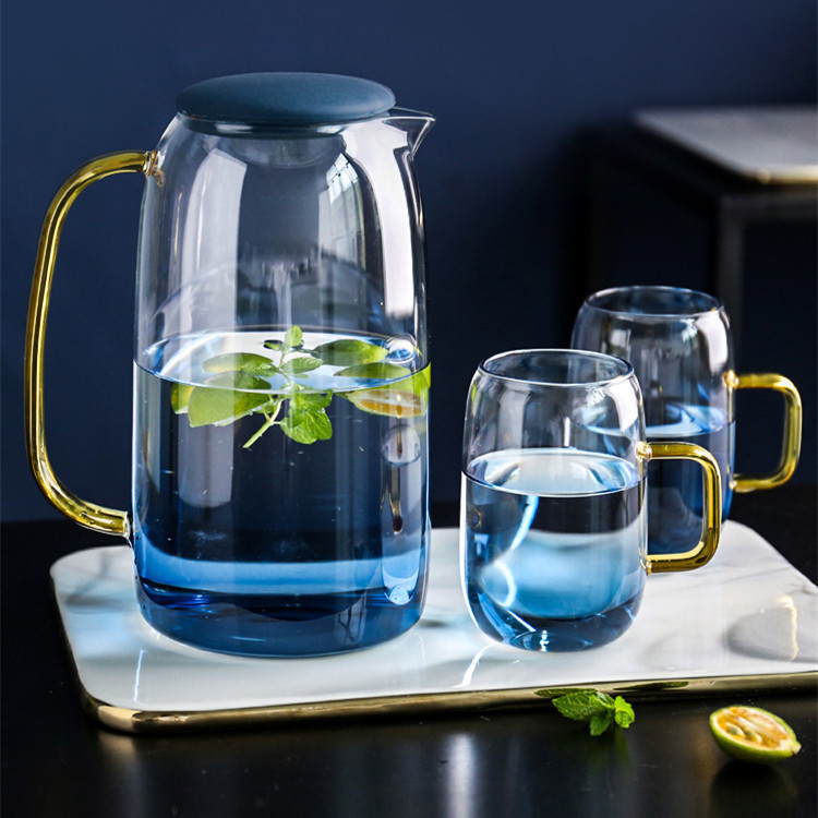 High-looking glass large capacity thickened juice cold kettle Nordic gradient marble pot cup cold kettle set