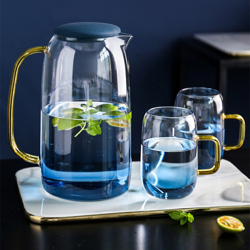 High-looking glass large capacity thickened juice cold kettle Nordic gradient marble pot cup cold kettle set