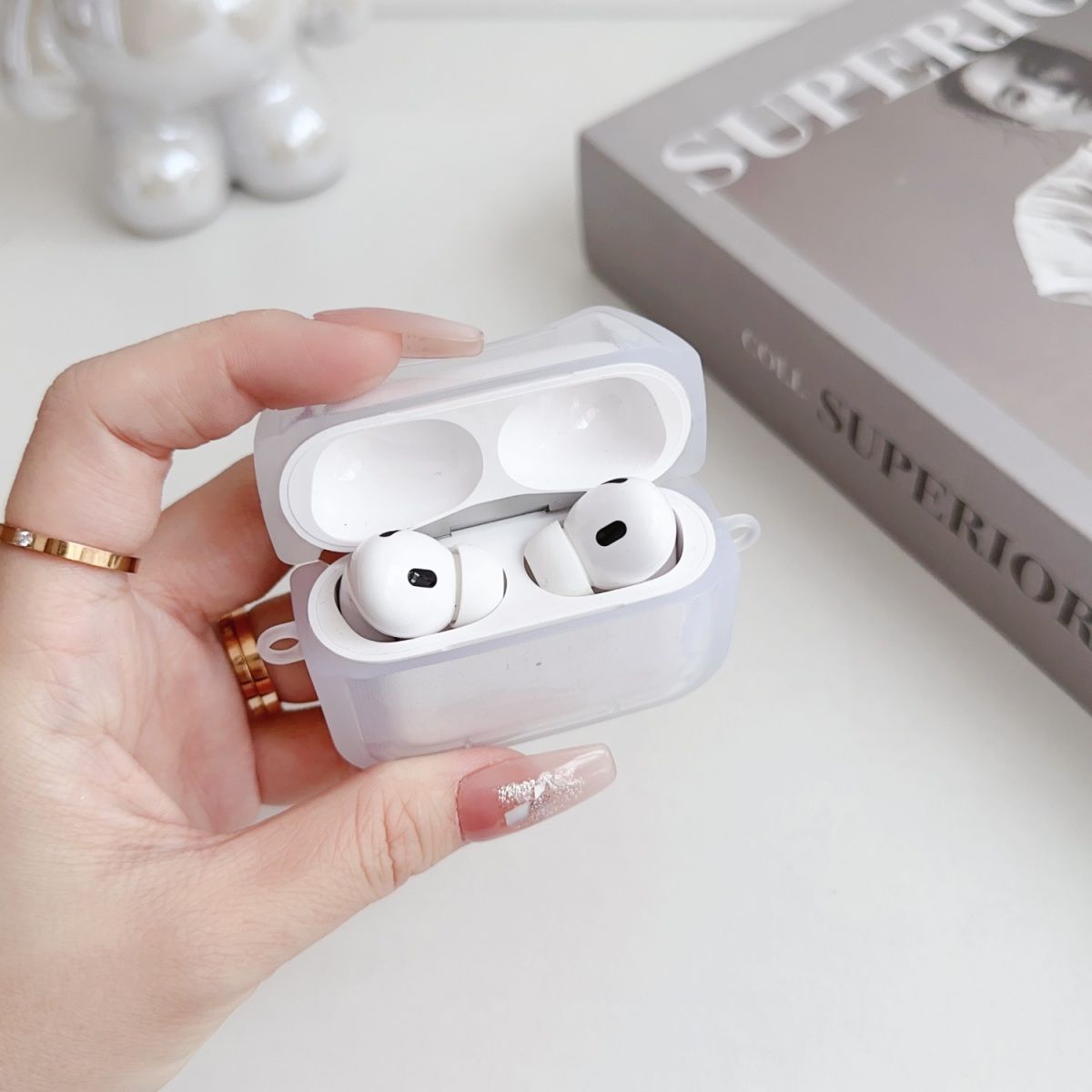 Funda protectora para auriculares Apple AirPods 4, diseño de dibujos animados, estilo INS, con orejas de gato cuadradas, para auriculares de doble oído, Pro 3.