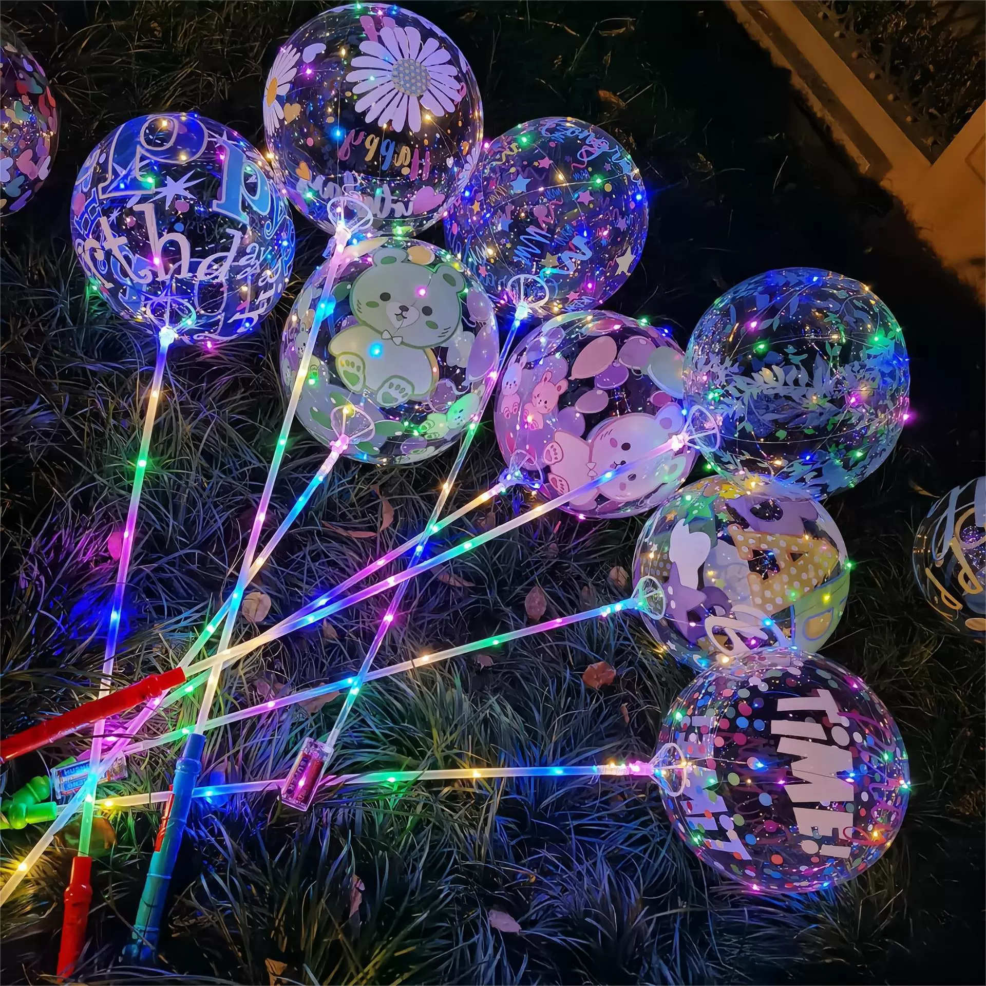 网红卡通双面印花波波球夜市摆摊公园广场街卖儿童发光球批发供应