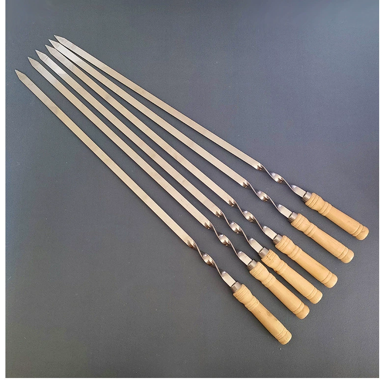 Барбекю принадлежности деревянная ручка с твистым рисунком плоский знак для барбекю барбекю барбекю вилка для барбекю игла из нержавеющей стали для барбекю