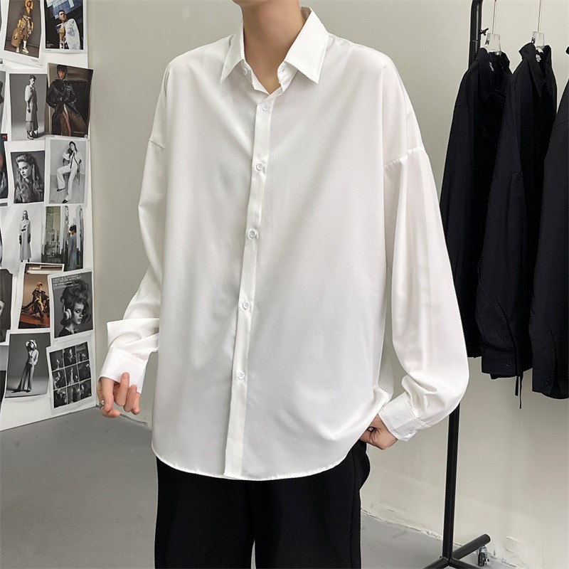 Spring and autumn season Long sleeved shirt ins Drape Solid Internal lap shirt Korean Edition Trend Handsome ruffian Easy jacket