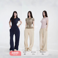 【Fart Shop】skim* 短袖春夏修身弹力正肩紧身粉色t恤半袖上衣女