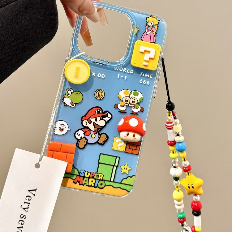 大穴立体キノコマリオチェーン付きiPhone17promax/Apple15/14用スマホケース（女性向け）|undefined