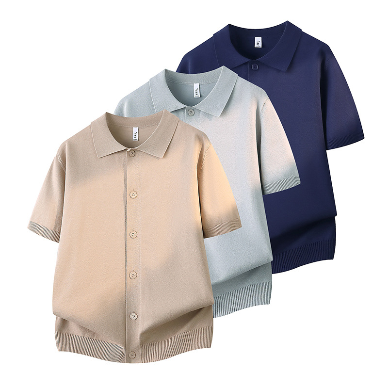Polo camiseta collar camiseta de punto camiseta de manga corta camiseta de hombre cardigán botón de fila viejo viento de hielo de verano fábrica transfronteriza al por mayor