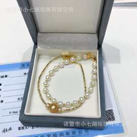 9-10mm正圆微瑕高品质南洋金珠配4.5-5mm基本无瑕淡水Ak纯银双圈