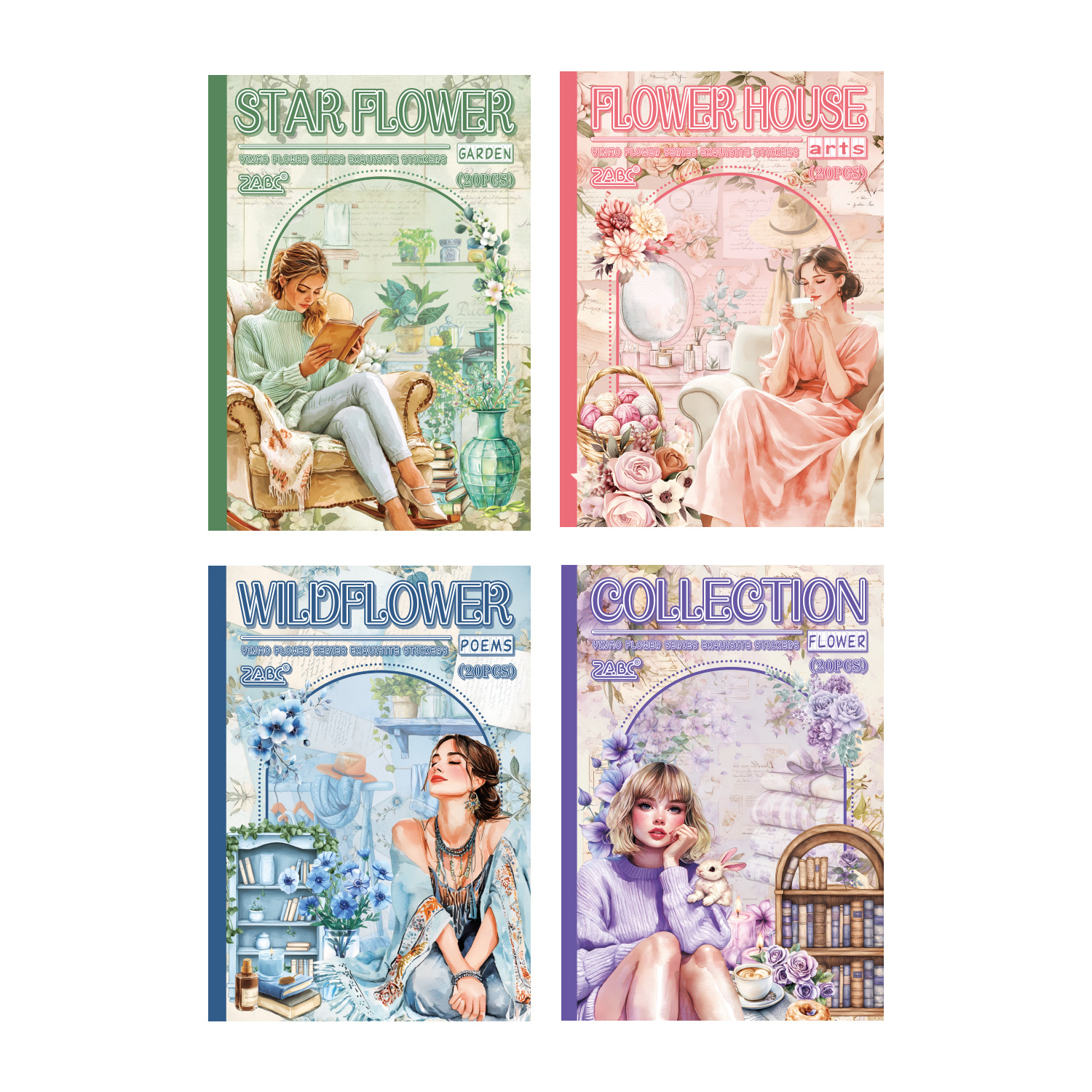 Yin Mo Hua Man Pegatinas de pet transparentes a prueba de agua Pegatinas de diario de bricolaje Pegatinas de chicas europeas retro transfronterizas