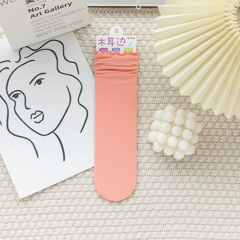 Calcetines de hielo finos de terciopelo de primavera, verano y otoño, medias a rayas para mujer, medias de hielo de tubo medio, calcetines de pila japoneses transpirables