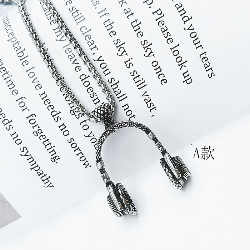 Gestickte Stol Hexagramm Hip Hop Rock Musek Kopfhörer Anhänger Personaliséiert Trendy Männer Halskette_voghion.com