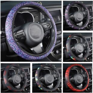 Cross-border car steering wheel cover non-internal elastic washed cloth printed steering wheel cover butterfly blue and white porcelain totem handle cover