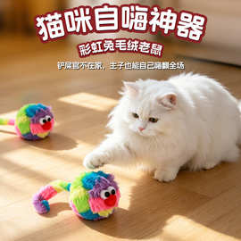宠物用品彩虹小老鼠猫玩具呆萌大眼睛猫咪自嗨玩具毛绒猫咪玩具